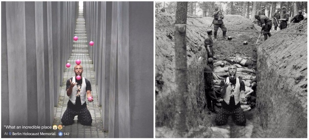 Израильский сатирик создал проект, в котором совместил селфи туристов у берлинского мемориала памяти жертв Холокоста с документальными снимками По его словам, он хотел продемонстрировать