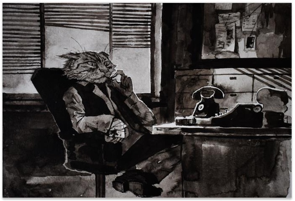 История одного кота. (1 глава) Собачья жалость Детектив Бар Чеширски сидел за столом и молча рассматривал свою черную лапу. Наспех перебинтованная, она так и не переставала болеть, раздражая