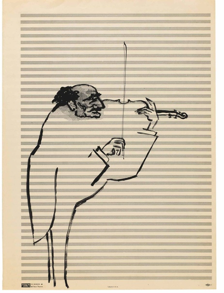 Сол Стейнберг (Saul Steinberg, США 15 июня 1914 - 1999) Художник и нотная бумага:Примерно в 1950 году Штейнберг представил графические листы выполненные на нотной бумаге. Знакомые нотные линии