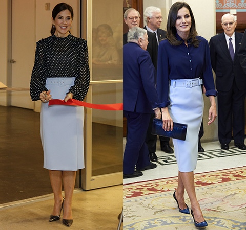 Кронпринцессе Дании Мэри и королеве Испании Летиции приглянулась одна и та же юбка от Hugo Boss. У кого получился более гармоничный образ